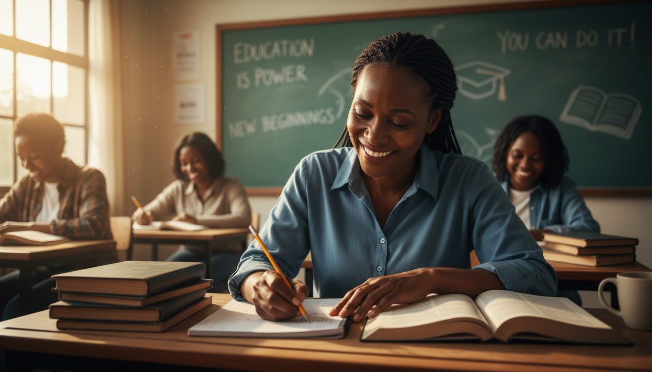 Adult student studying in a classroom